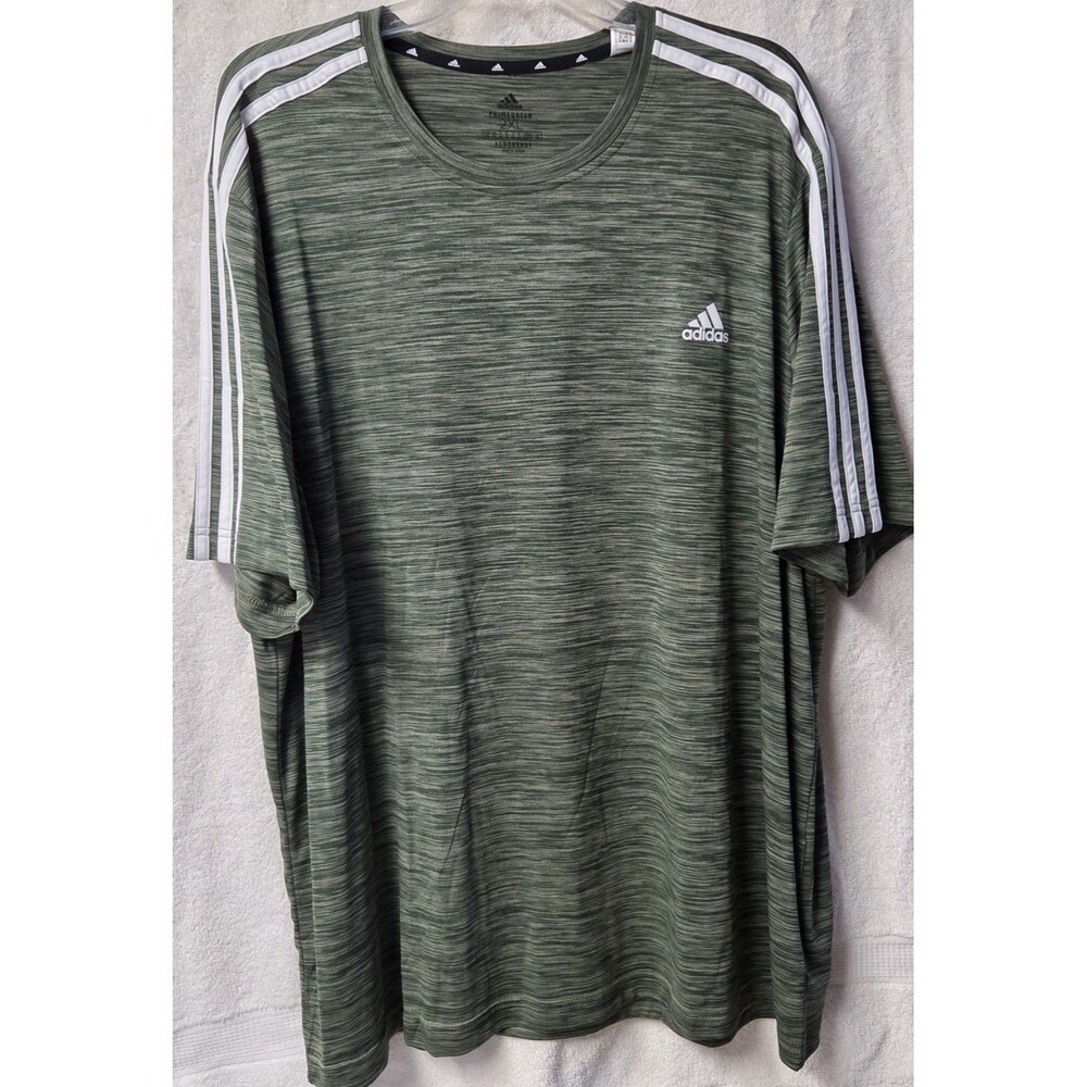 Adidas Primegreen 3-Stripe Tech Men's  T-Shirt Heather Green Aeroready 2XL